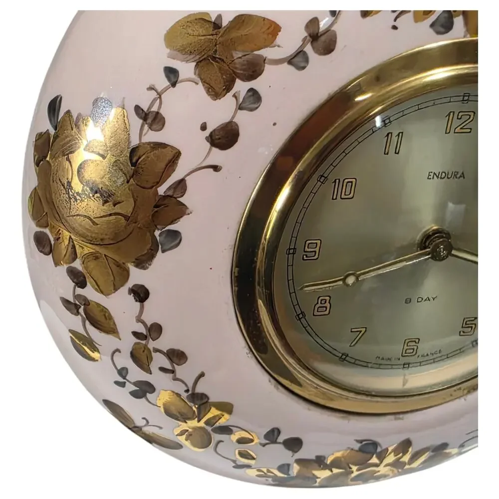 Vintage Endura 8 Day Clock Duverdrey Bloquel France 4 Jewel Pink Gold Repair
